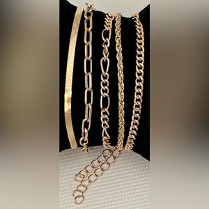 5-Piece Gold Tone Bracelet Set – Mixed Chain Styles | New In Package Gift-Ready